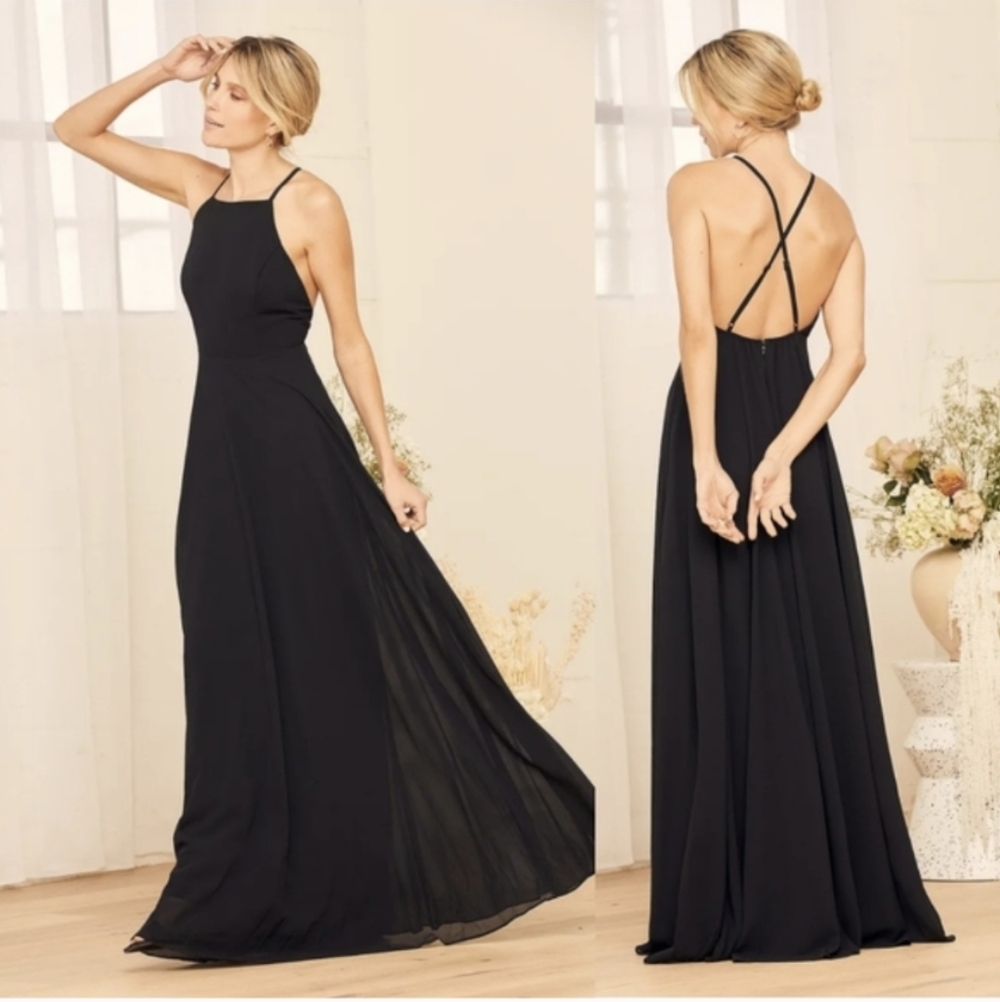 Lulu's Elegant Black Backless Gown